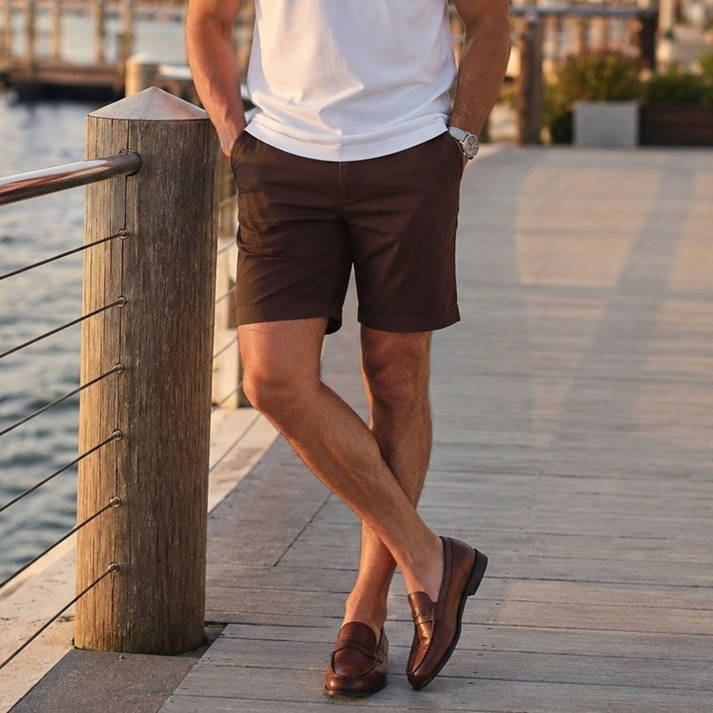 Alfani Mens Chino Shorts Size 38 Dark Burgundy Plum 100% Cotton Twill Casual